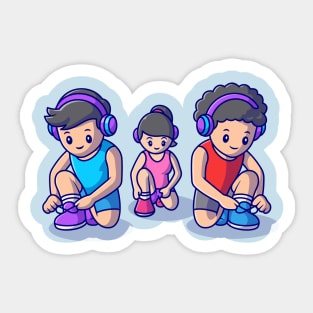 Cute People Running Cartoon Sticker